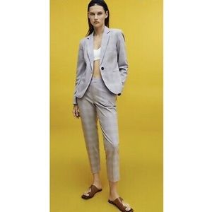 ZARA Women’s Tailored Plaid Blazer & Pants Set | Taupe Brown/Light Blue, Sz US 6